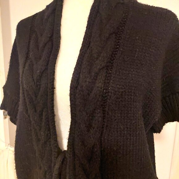 Berretti Cable Knit Cardigan Sweater Black Italian Wool Mohair Alpaca Large - Picture 2 of 5